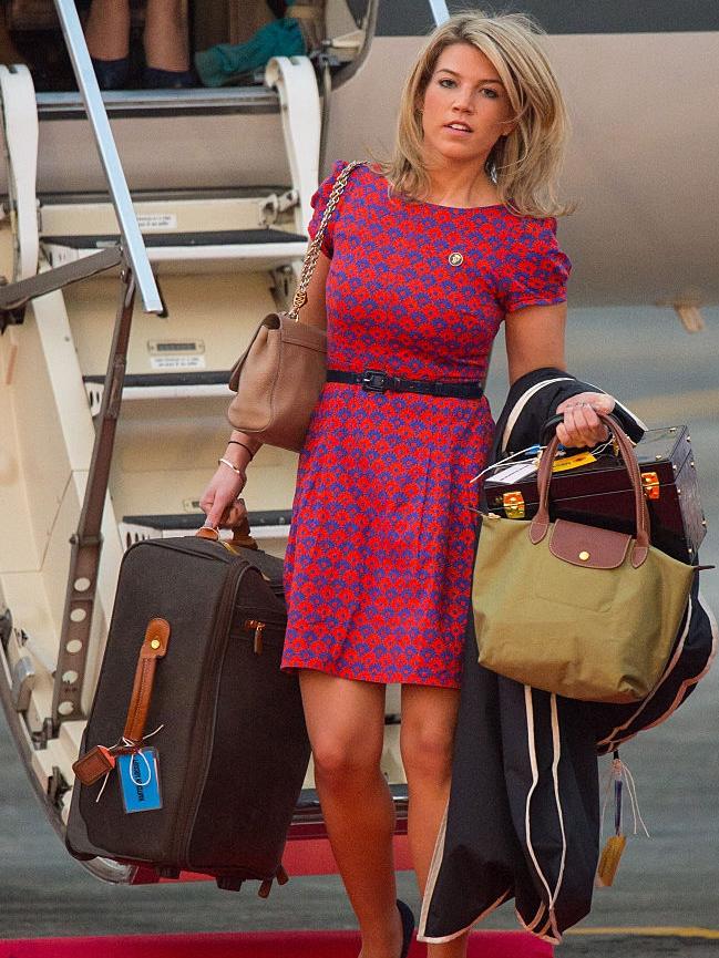 Kate Middleton’s stylist Natasha Archer carries items of luggage as she arrives at Tezpur Airport on April 12, 2016 in Assam, India. Picture: Dominic Lipinski – Pool/Getty Images