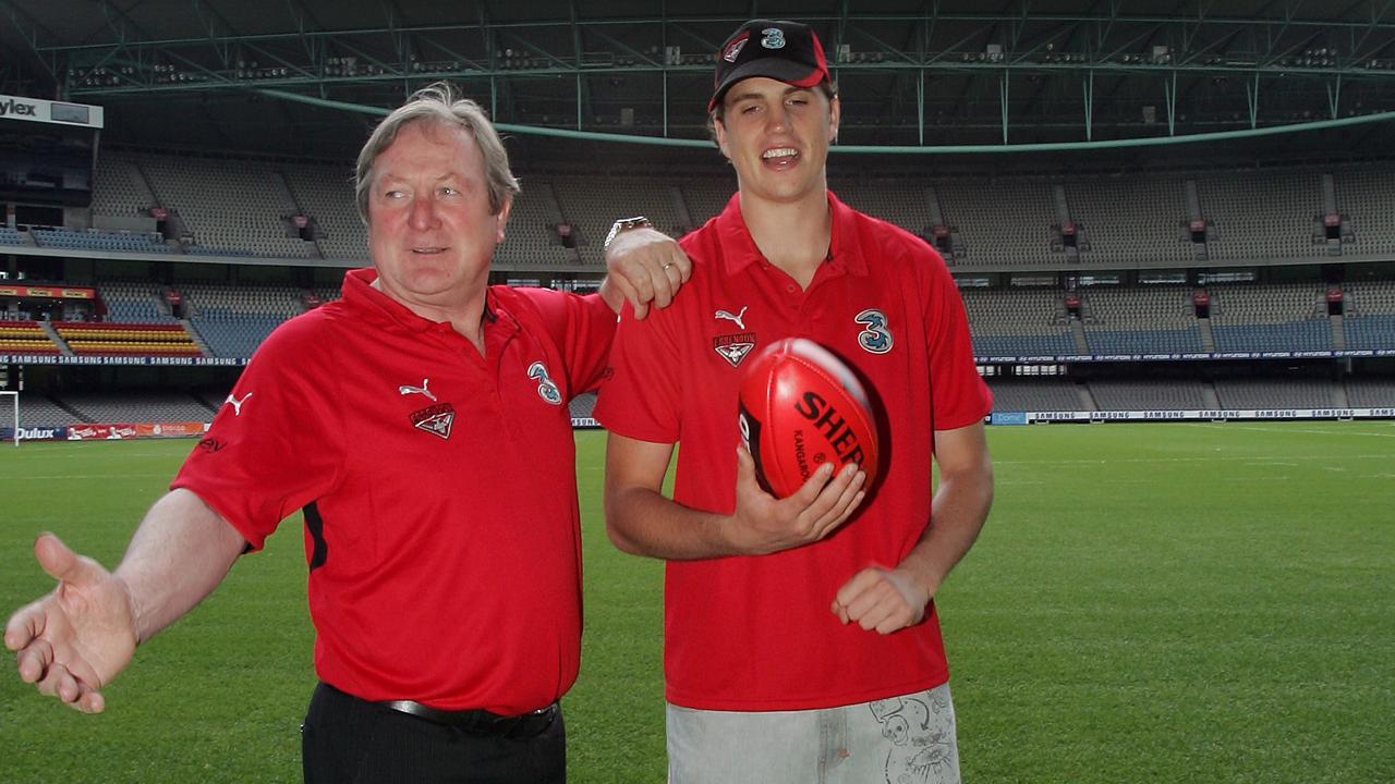 Essendon coach Kevin Sheedy with Pick 2 Scott Gumbleton after the 2006 draft.