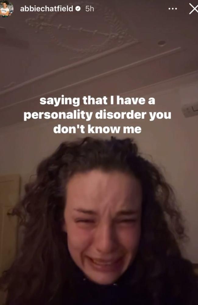 Abbie Chatfield in a tearful video. Picture: Instagram