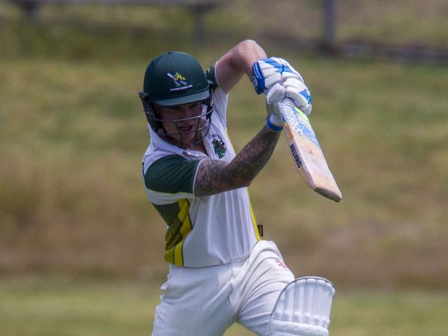 Jack Fowler drives through the covers for Dromana, where he played before joining Kingston Hawthorn. Picture: Richard Serong