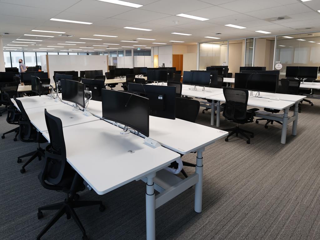 The new NAB building in Bourke st Melbourne lies empty as people have not returned to work in the city. Picture: Alex Coppel.