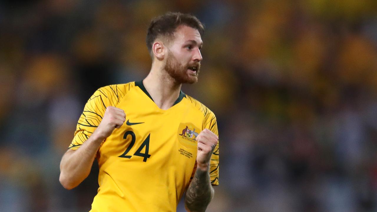 Martin Boyle scores for the Socceroos against Lebanon in November last year. (Photo by Cameron Spencer/Getty Images)