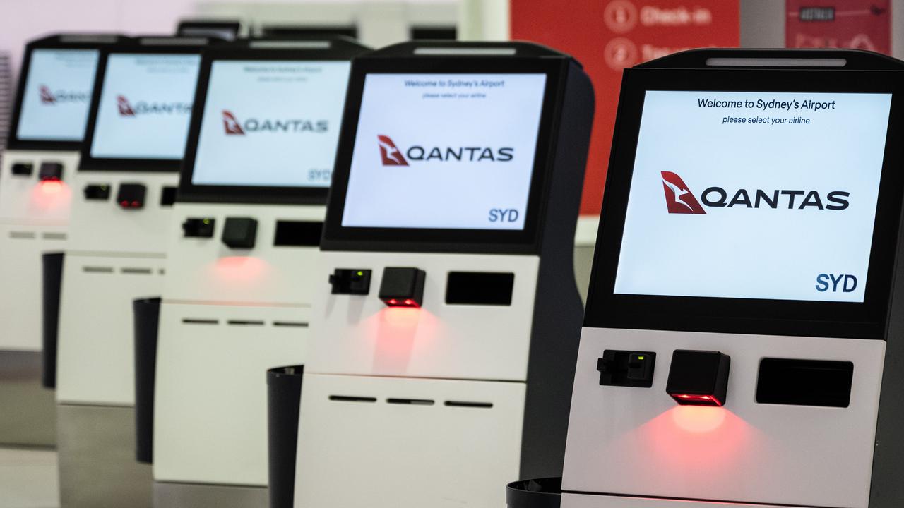 Qantas check in terminals at Sydney Airport. Picture: NCA NewsWire / James Gourley