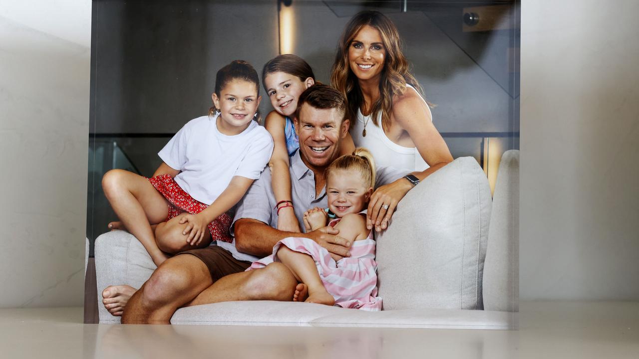 This family photo was taken just after David Warner’s historic 200 runs in his 100th test match. Picture: Jonathan Ng