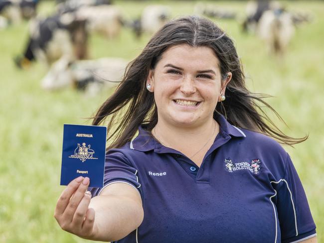 DAIRY: Renee Mugavin dairy workerRenee Mugavin dairy worker who won a grand prize of a trip to the Netherlands at the Young Farmers Ball.PICTURED: Renee Mugavin dairy worker on farm at Purnim.Picture: Zoe Phillips