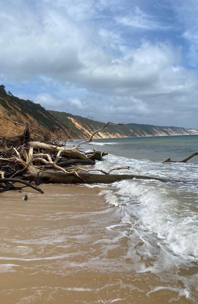 Drivers on the beach “highway” between Double Island and Rainbow Beach are being urged to take care access between the two once again possible in the hours around low tide. Picture: Facebook, The Ice Man.