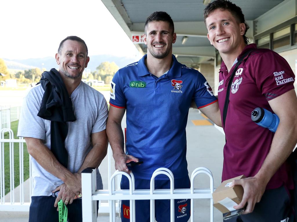 Matthew Johns alongside sons Jack Johns and Cooper Johns. Picture: Brendon Thorne/Getty Images