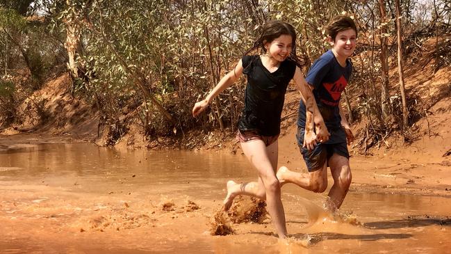 Jake and Zahli Finch in Stephens Creek, Broken Hill. Picture: Callum Marshall