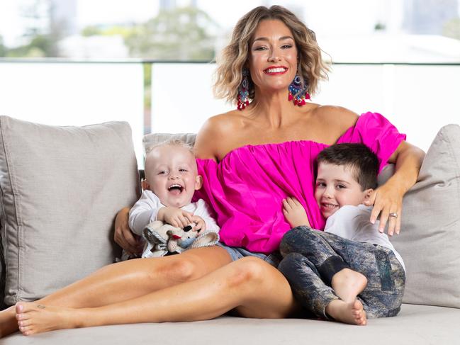 Erin McNaught with her sons Ennio and Evander. Picture: Luke Marsden