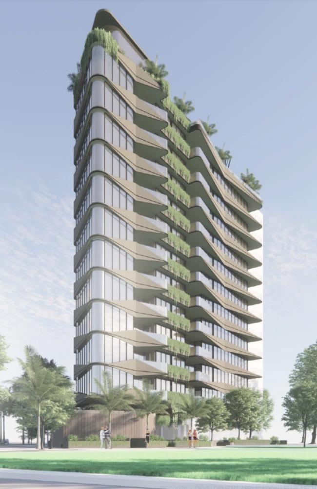 Artist impression of Kailua, a mixed-use tower on the Gold Coast Highway at Burleigh Heads set to replace a two-level office building.