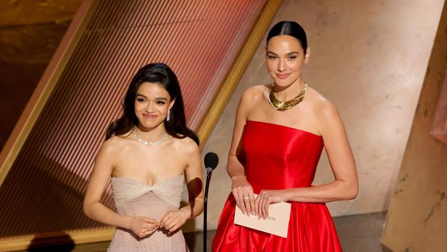 Rachel Zegler and Gal Gadot speak onstage during the 97th annual Oscars in Los Angeles earlier this month. Picture: Kevin Winter / Getty Images via AFP