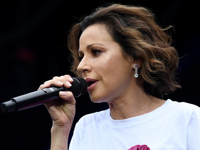 Tina Arena performs during the Fire Fight Australia bushfire relief concert at ANZ Stadium in Sydney, Sunday, February 16, 2020. (AAP Image/Joel Carrett) NO ARCHIVING