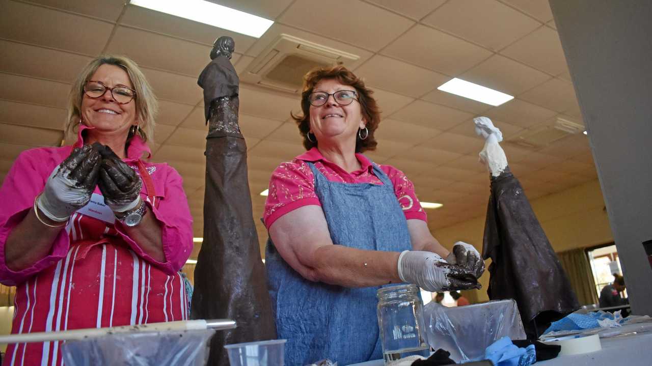 Tanya Baker and Debbie Duff creating sculptures with Powertex. Picture: Jorja McDonnell