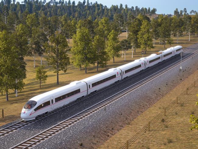 An artist impression of a newly proposed high speed rail system connecting Sydney with Wollongong, Canberra and Newcastle. Picture: Supplied