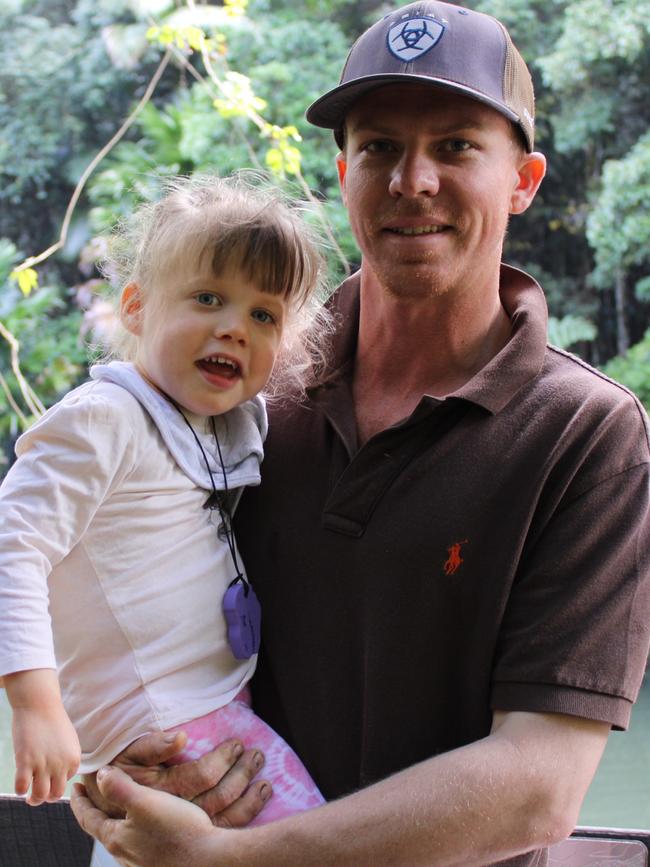 Ben Flynn with daughter Harper Flynn, 3, who suffers from the rare genetic diseases HK1 &amp; CACNA1E, causing neurological and developmental issues.