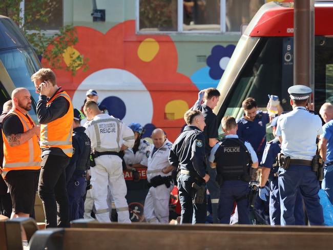 SYDNEY, AUSTRALIA- NewsWire Photos- JUNE 5, 2025.  A man has died after being struck by a light rail carriage.  Surry Hills Police Area Command found a man, believed to be aged in his 40s under the carriage.Picture: NewsWire/ Nicholas Eagar