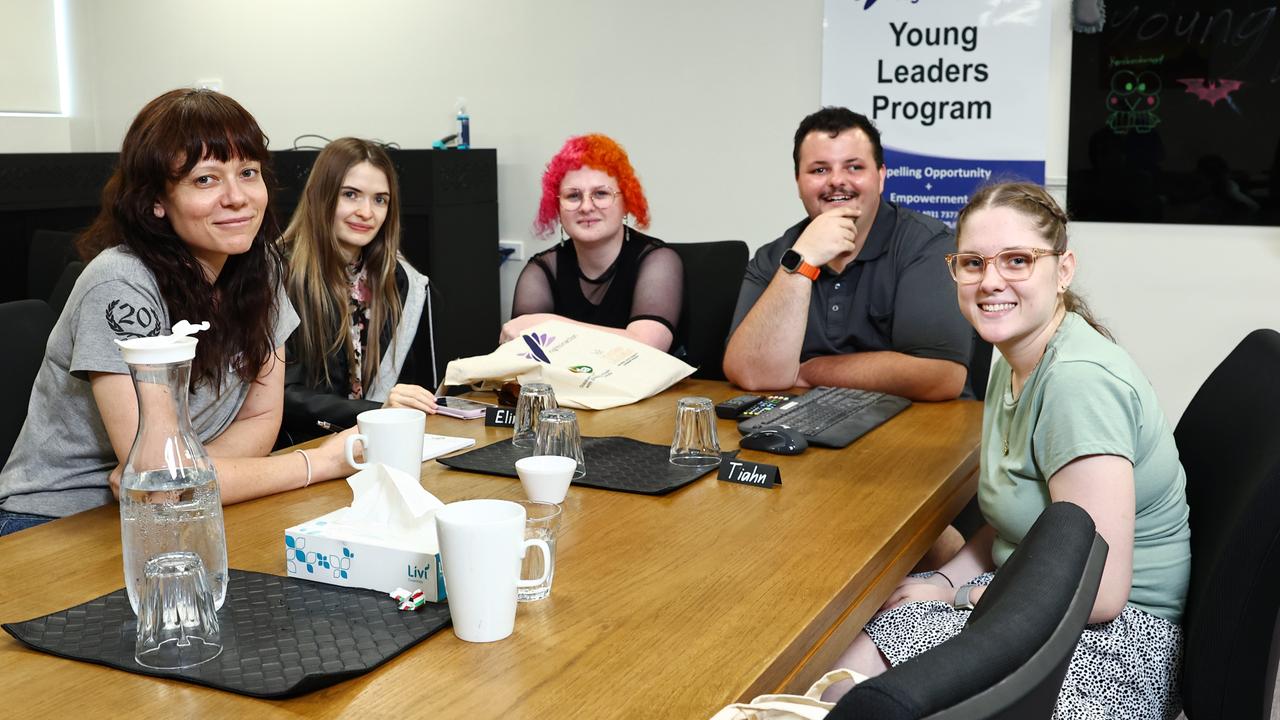 Young Leaders Program participants Elina Passant, Gotham Stevens, Julian Visintin and Tiahn Davis on the first day of the six month program. Picture: Brendan Radke