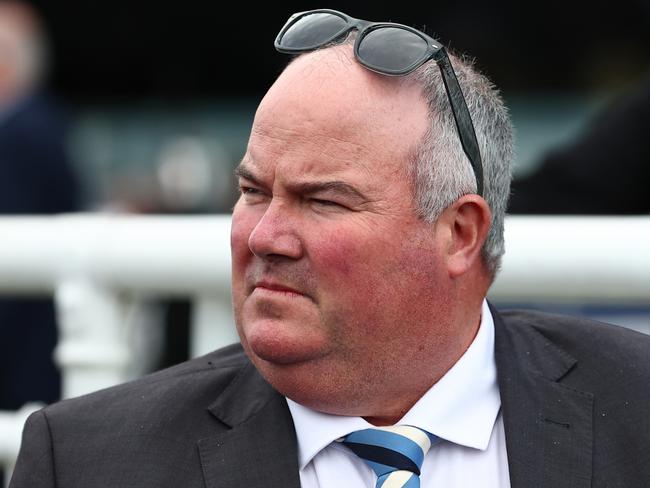 SYDNEY, AUSTRALIA - JUNE 08: Trainer Brad Widdup celebrates after  Dylan Gibbons riding Ruby Flyer wins Race 10 Racing and Sport Handicap during Sydney Racing at Royal Randwick Racecourse on June 08, 2024 in Sydney, Australia. (Photo by Jeremy Ng/Getty Images)