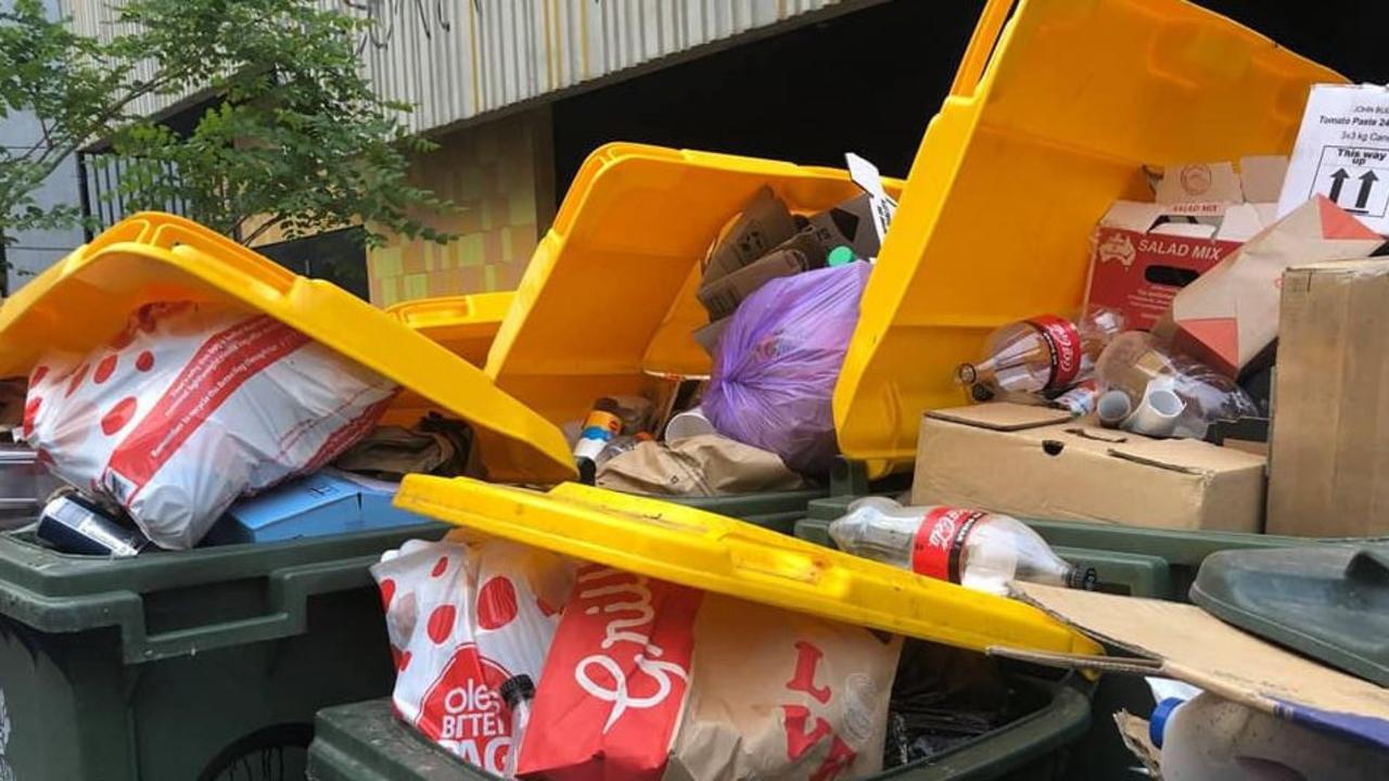 Bins on the streets of the City of Yarra are now overflowing. Supplied: Facebook.