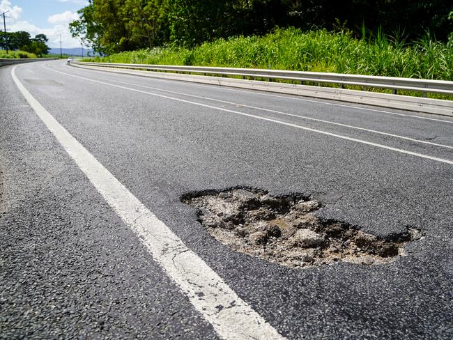 Road Tek crews are busy patching potholes along the Bruce Highway after January 2023 rainfalls closed the road at several points including at Bowen and Proserpine. Picture: Heidi Petith