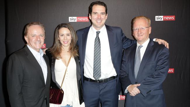 Brian Walsh with Laura Jayes, Peter Stefanovic and Paul Whittaker at a screening of Sky News’ Lawyer X: The Untold Story in 2019. Picture: Christian Gilles