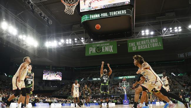 Alan Williams of the Phoenix shoots a free throw during the round two NBL match between SEM Phoenix and Cairns Taipans at John Cain Arena, on October 08, 2022. (Photo by Daniel Pockett/Getty Images)