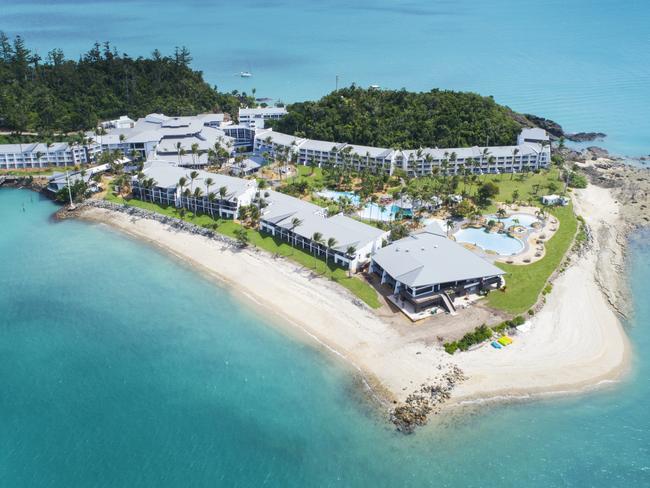 Aerial view over a redeveloped Daydream Island in the Whitsundays which has just reopened following the devastation of Cyclone Debbie in 2017. Picture: Lachie Millard