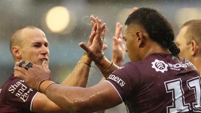 Daly Cherry-Evans won’t be celebrating if he has to tackle Olakau’atu next month. Picture: Mark Kolbe/Getty Images