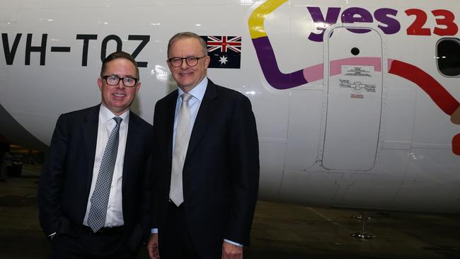 Qantas CEO Alan Joyce with Anthony Albanese. Picture: NCA Newswire / Gaye Gerard