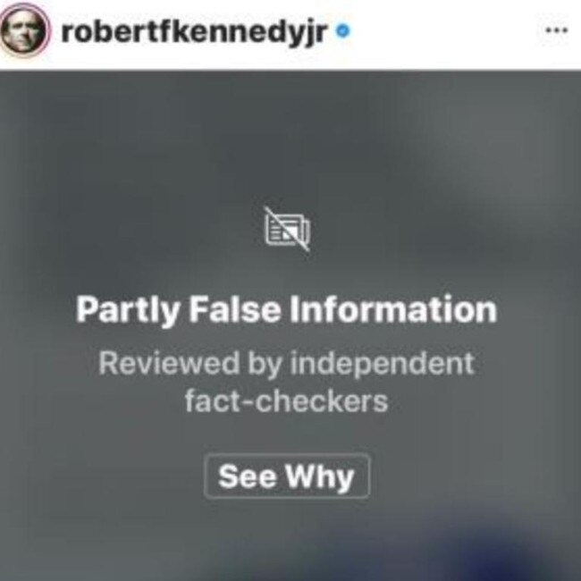 A screenshot of a post from Robert F. Kennedy Jr that had been flagged as containing partly false information.