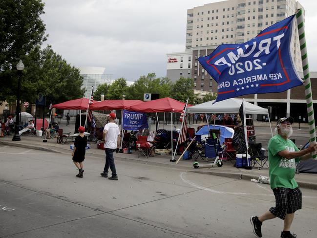 Trump supporters in downtown Tulsa ahead of President Donald Trump's campaign rally. Picture: AP