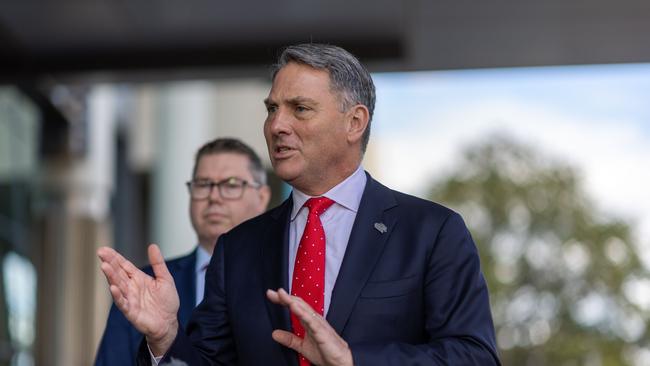 The Deputy Prime Minister, Richard Marles and Minister for Defence Industry, Pat Conroy spoke to the media in Canberra following a defence industry roundtable. Picture: NCA NewsWire / Gary Ramage