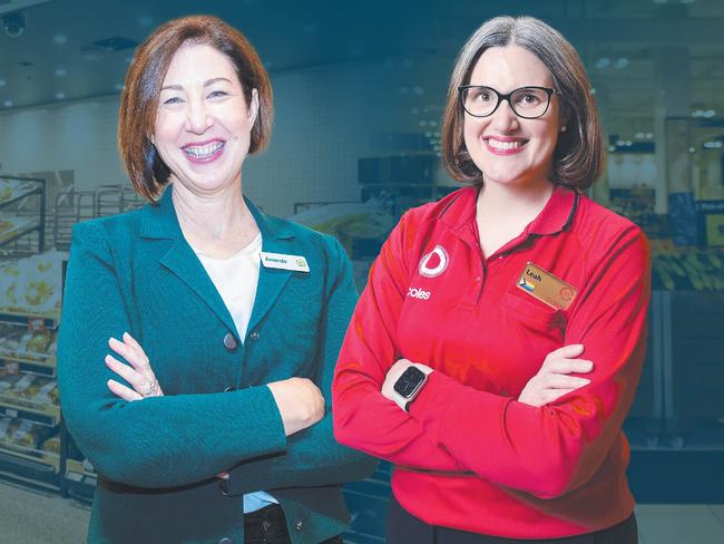 Woolworths CEO Amanda Bardwell (left) and Coles CEO Leah Weckert 4x3