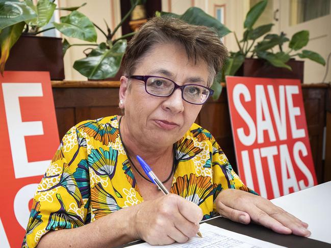 Save UTAS Campus group have launched a petition calling on the Hobart City Council to cease its support for the UTAS proposal to move the Sandy Bay Campus, chair Save the UTAS Campus group Prof Pam Sharpe signs the petition at Hobart Town Hall. Picture: Chris Kidd