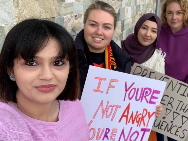 Maddi Thorpe, Neha Samar, Sam Spinks and Lutfiye Kavci are the organisers of the Goulburn Valley Against Gendered Violence rally on Saturday.