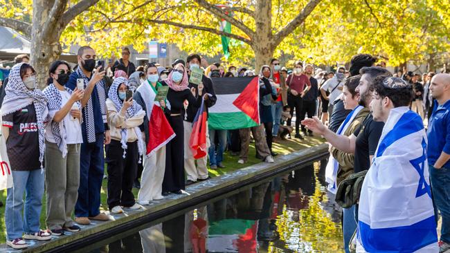 Jewish Israel supporters face off against pro-Palestine protesters near Melbourne University in May 2024. Picture: Jason Edwards