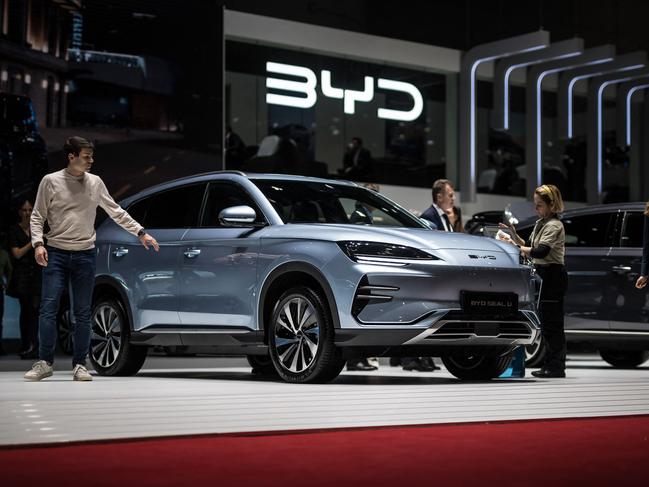 A BYD Seal U model car is seen at the stand of the Chinese carmaker at the Geneva International Motor Show in Geneva, on February 27, 2024. (Photo by Fabrice COFFRINI / AFP)