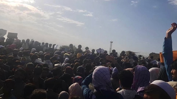 Crowds at the airport in Afghanistan last month.