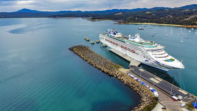 The Pacific Explorer docks at the Eden Cruise Wharf at Port of Eden. Picture: Port Authority NSW