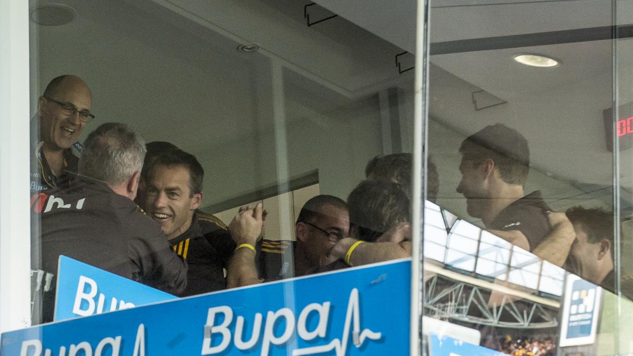 Alastair Clarkson in the coaches box as the final siren sounded after the 2013 season. Picture by Jason Edwards