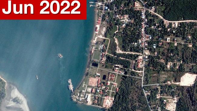 Satellite images show a pier being built at Cambodian Ream navy base. Picture: Blacksky