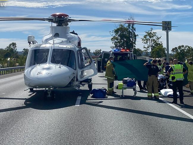 RACQ LifeFlight Rescue airlifts seriously injured motorbike rider on the Sunshine Coast. Picture: RACQ LifeFlight