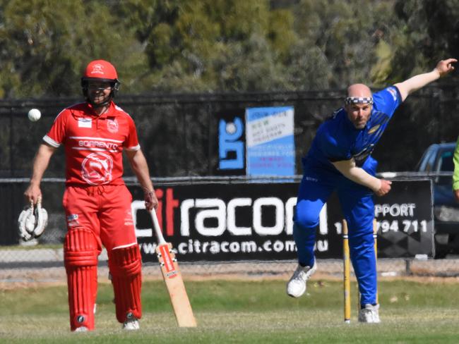 Herrick bowling for Langwarrin in his last game on Saturday. Picture: Damien Wust