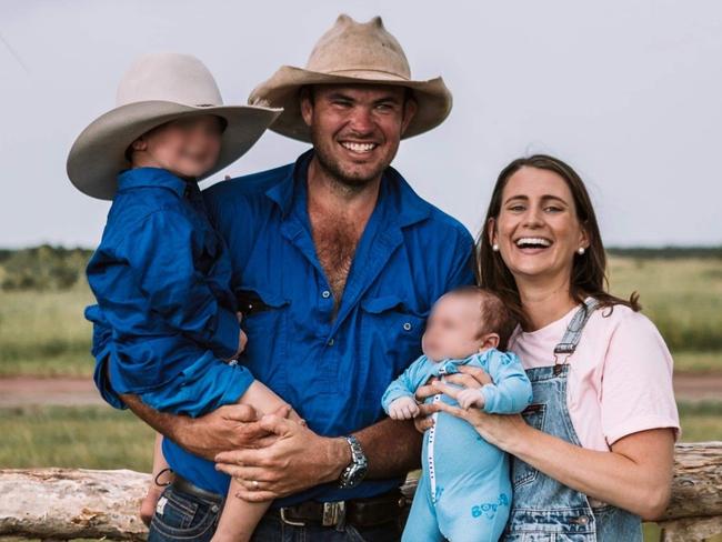 Chris ‘Willow’ Wilson with his family wife Danielle and their two young sons Ted (5) and Austin (2). The 34-year-old father-of-two was tragically killed in a helicopter crash in a remote part of West Arnhem Land last Monday while collecting crocodile eggs. Pictures - Supplied