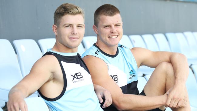 Blayke and Jayden at Cronulla in 2019. Picture: Mark Kolbe/Getty Images