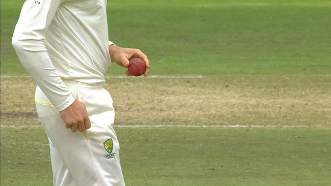 <b>1.</b> The TV cameras show Cameron Bancroft taking something yellow, later revealed to be tape covered in dirt, out of his pocket after the ball is thrown to him in the field.