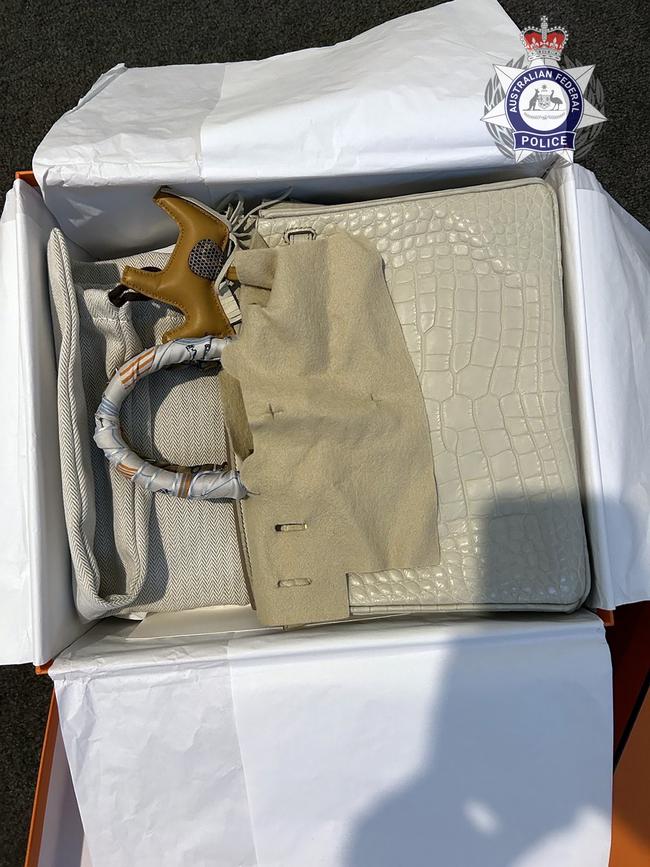 A Hermes bag seized from a Melbourne AFP warrant. Picture: Supplied