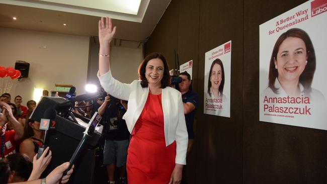 Annastacia Palaszczuk on election night in 2015. Picture: AAP Image/John Pryke