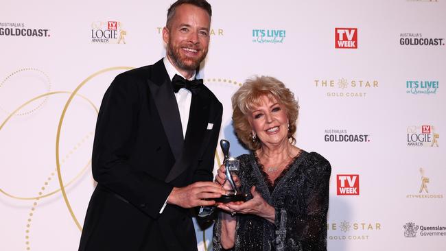 Patti Newton with Hamish Blake after he won the Bert Newton Award for most popular presenter. Picture: Getty Images