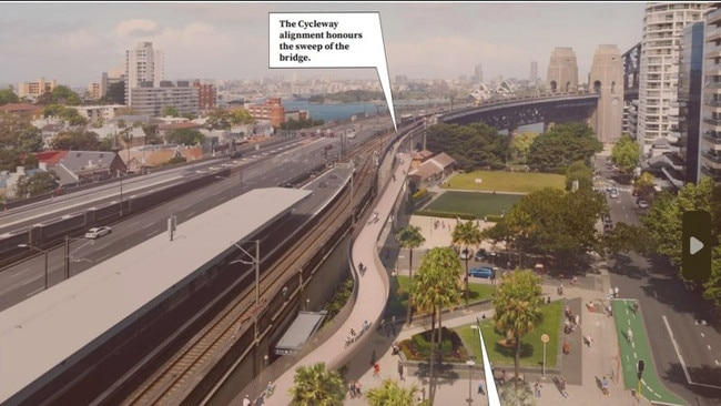 Transport for NSW’s final design for the linear cycle ramp. Source: TfNSW.